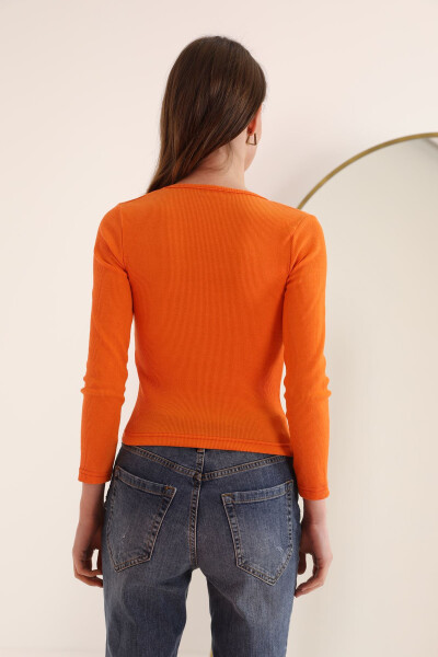 Corset Fabric U-Neck Long Sleeve Women's Blouse - Orange - 8