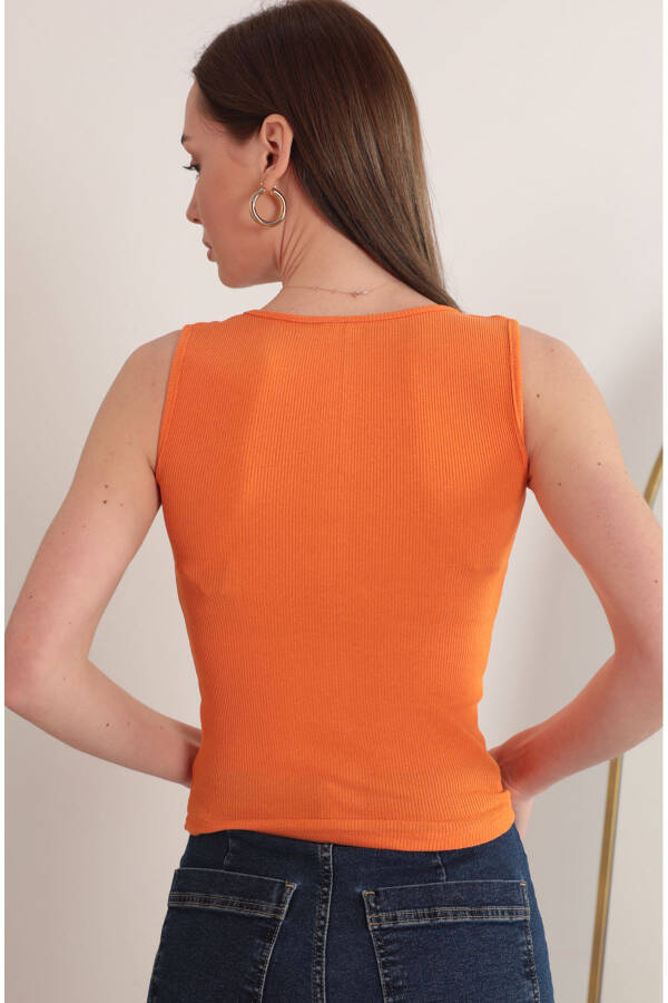 Corset Fabric U-Neck Women's Blouse - Orange - 3