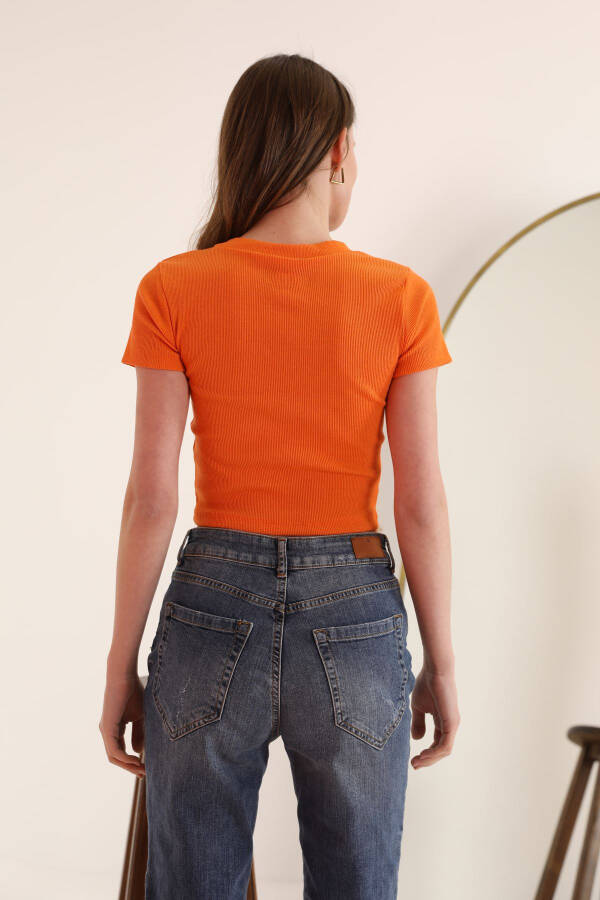 Corset Fabric V-Neck Short Sleeve Women's Blouse - Orange - 3