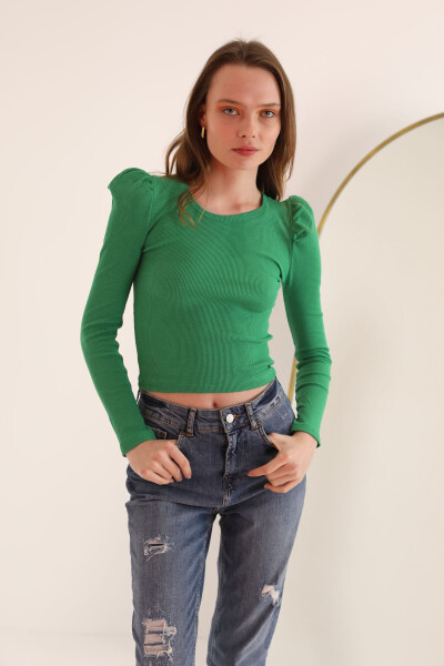 Corset Fabric Watermelon Sleeve Crew Neck Women's Blouse - Green - 6