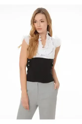 Corseted Collar Ruffle Stone Detailed Crop Blouse 13537 - 1