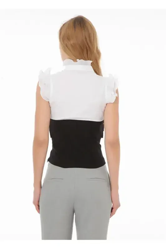 Corseted Collar Ruffle Stone Detailed Crop Blouse 13537 - 2