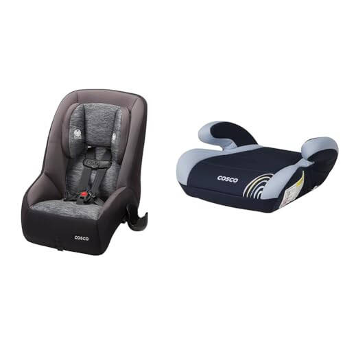 Cosco Mighty Fit 65 DX Convertible Car Seat (Heather Onyx Gray) & Topside Backless Booster Car Seat, Lightweight 40-100 lbs, Rainbow - 1