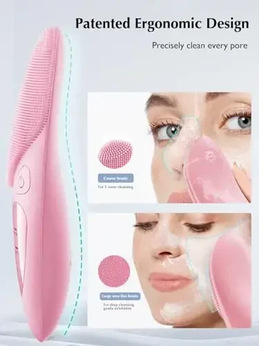 COSLUS Facial Cleansing Brush Silicone Face Scrubber: Waterproof Rechargeable Face Wash Brush, 4 Cleansing Modes, Electric Face Exfoliator for Men Women Cleaning, Exfoliating, Massaging - 3