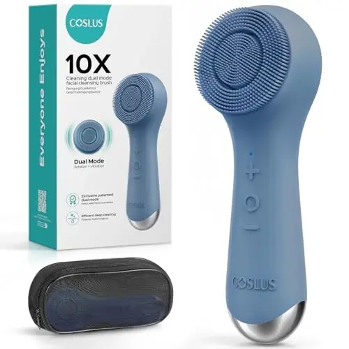 COSLUS Yuz Tozalash Cho'tkasi: 2 in 1 Spin va Vibratsiyali Patentlangan Texnologiya, Avtomatik Ko'piklanadigan Silikon Elektr Exfoliator Scrubber, Erkaklar va Ayollar uchun Suv o'tkazmaydigan Yuz Tozalash Cho'tkasi - 1