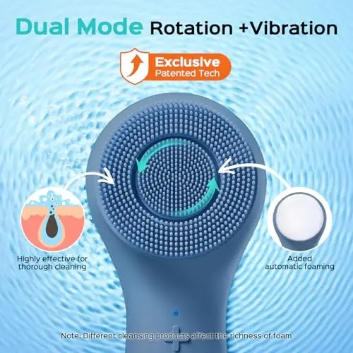 COSLUS Yuz Tozalash Cho'tkasi: 2 in 1 Spin va Vibratsiyali Patentlangan Texnologiya, Avtomatik Ko'piklanadigan Silikon Elektr Exfoliator Scrubber, Erkaklar va Ayollar uchun Suv o'tkazmaydigan Yuz Tozalash Cho'tkasi - 2