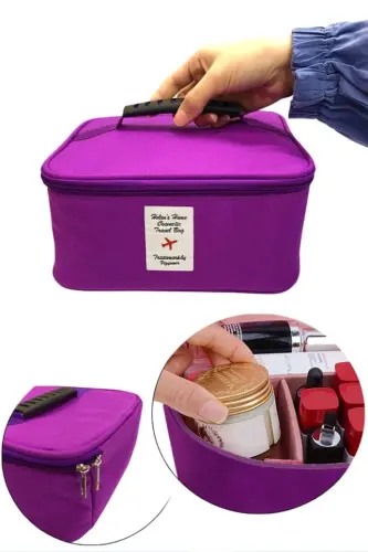 Cosmetic Makeup Bag with Handle Travel Set Makeup Accessories Organizer 24x21x11 Cm-Purple - 3