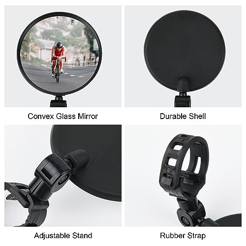 Cosmos 2 Pcs Bike Mirror Cycling Rear View Mirror HD Glass Convex Mirror 360 Degree Adjustable Rotatable Bicycle Handlebar Mirror Wide Angle Safety Mirror for Mountain Road Bike Bicycle - 4