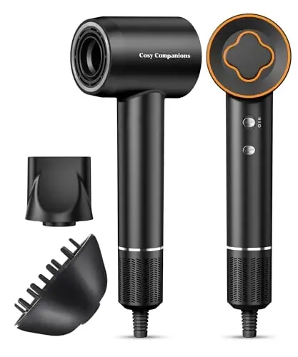 Cosy Companions High-Speed Ionic Hair Dryer, 150000 RPM Brushless Motor for 2-5 Min Fast Drying, Low Noise Blow Dryer Reduces Frizz & Heat Damage, Lightweight Hair Dryer with Diffuser & Nozzle - 1