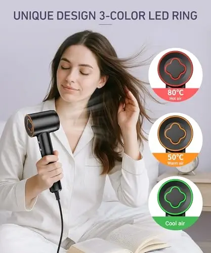 Cosy Companions High-Speed Ionic Hair Dryer, 150000 RPM Brushless Motor for 2-5 Min Fast Drying, Low Noise Blow Dryer Reduces Frizz & Heat Damage, Lightweight Hair Dryer with Diffuser & Nozzle - 3