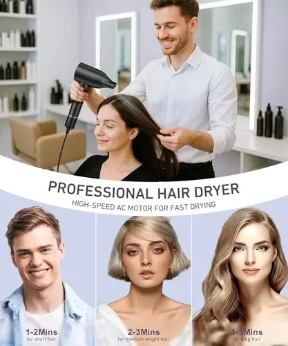 Cosy Companions High-Speed Ionic Hair Dryer, 150000 RPM Brushless Motor for 2-5 Min Fast Drying, Low Noise Blow Dryer Reduces Frizz & Heat Damage, Lightweight Hair Dryer with Diffuser & Nozzle - 5