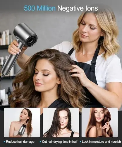 Cosy Companions Hair Dryer - Negative Ionic Blow Dryer with 150000 RPM High Speed Brushless Motor for Fast Drying, Low Noise, HD Display Hair Dryer with Diffuser and Nozzle, 5 Temps & 2 Speeds - 5