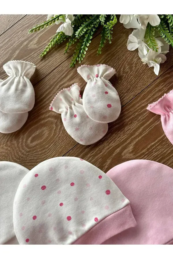 Cotton 6-Piece Baby Hat Mitten Set Dot - 1