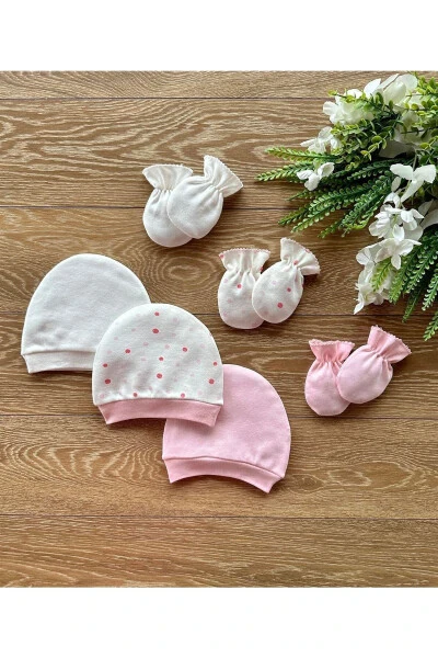 Cotton 6-Piece Baby Hat Mitten Set Dot - Modazone (1)