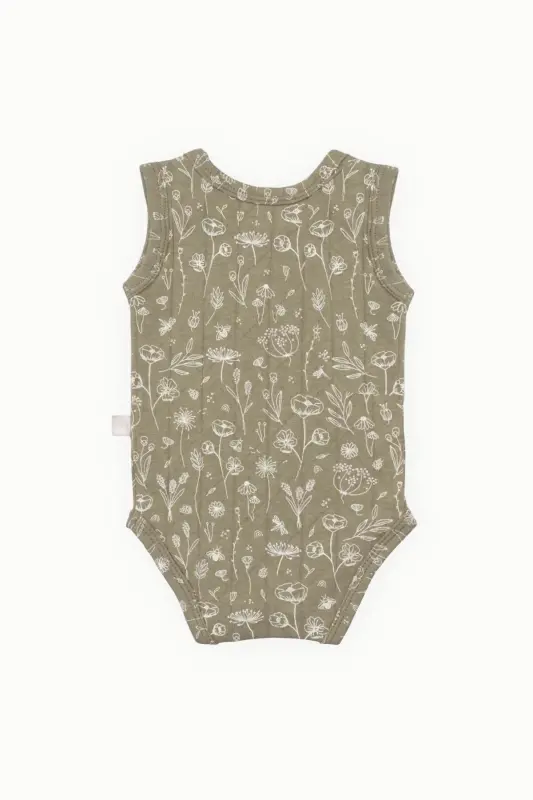 Cotton Baby Snap Bodysuit Spring Floral Khaki - 4