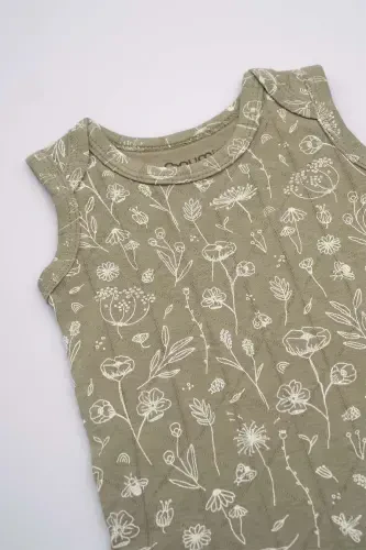 Cotton Baby Snap Bodysuit Spring Floral Khaki - 1
