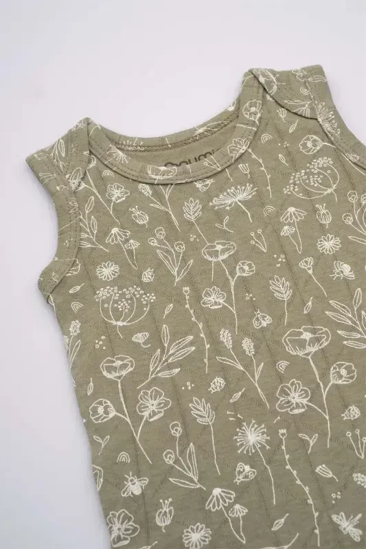 Cotton Baby Snap Bodysuit Spring Floral Khaki - 1