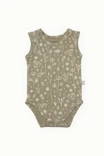 Cotton Baby Snap Bodysuit Spring Floral Khaki - 3