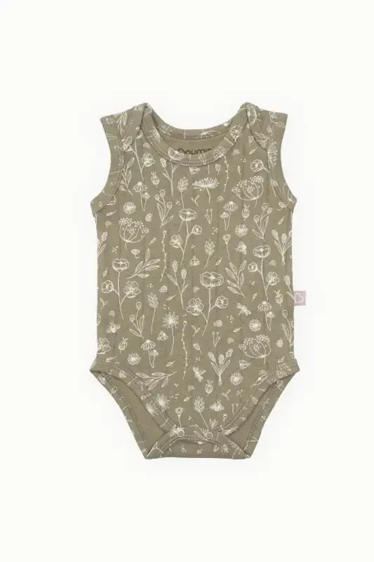Cotton Baby Snap Bodysuit Spring Floral Khaki - 3
