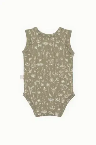 Cotton Baby Snap Bodysuit Spring Floral Khaki - 4