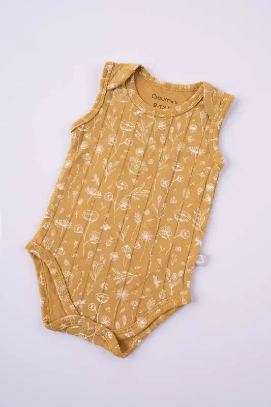 Cotton Baby Snap Bodysuit Spring Floral Mustard-Mustard - 1