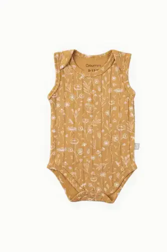 Cotton Baby Snap Bodysuit Spring Floral Mustard-Mustard - 3