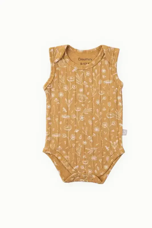 Cotton Baby Snap Bodysuit Spring Floral Mustard-Mustard - 3