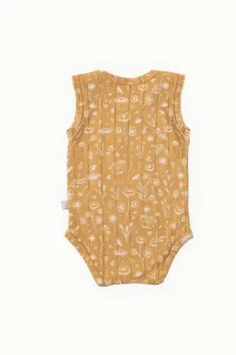 Cotton Baby Snap Bodysuit Spring Floral Mustard-Mustard - 4