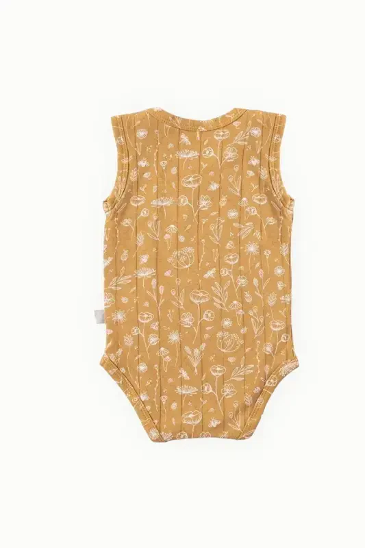 Cotton Baby Snap Bodysuit Spring Floral Mustard-Mustard - 4