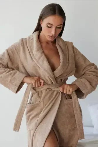 Cotton Bathrobe Snail Curl Antibacterial Soft Bathrobe Gift Daily Dowry Men Women-BROWN - 4