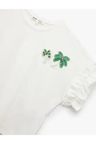 Cotton Beaded Palm Applique Detailed Bicycle N - 5