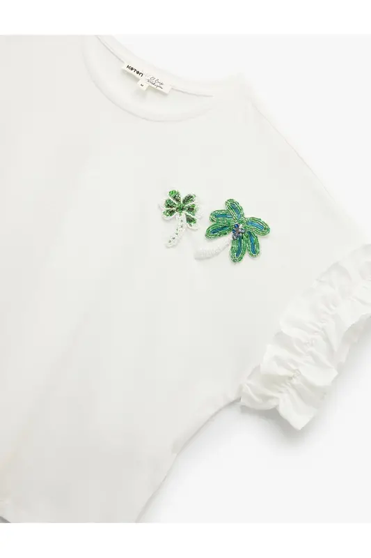 Cotton Beaded Palm Applique Detailed Bicycle N - 5