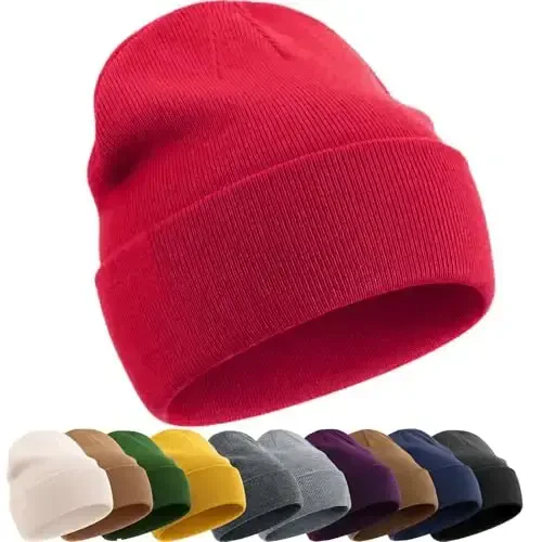 Cotton Beanie Hat for Women Men, Double Warm Knit Winter Hats, Fisherman Slouchy Ski Cuffed Beanies Skull Cap - 1