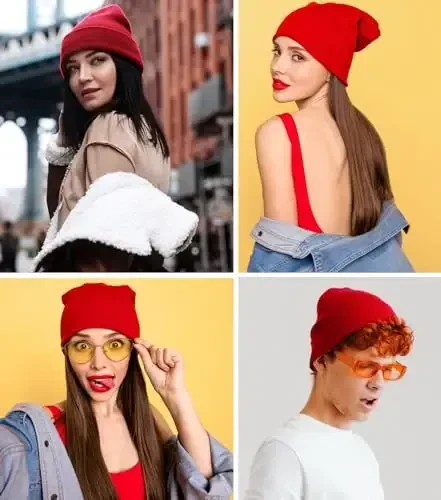 Cotton Beanie Hat for Women Men, Double Warm Knit Winter Hats, Fisherman Slouchy Ski Cuffed Beanies Skull Cap - 2