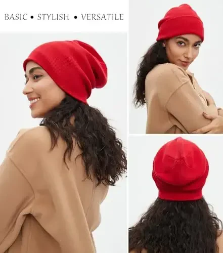 Cotton Beanie Hat for Women Men, Double Warm Knit Winter Hats, Fisherman Slouchy Ski Cuffed Beanies Skull Cap - 3