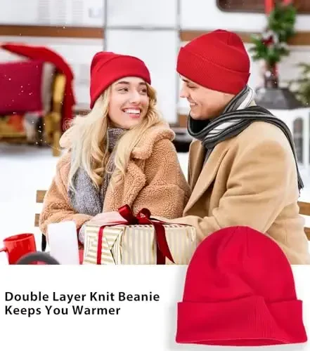 Cotton Beanie Hat for Women Men, Double Warm Knit Winter Hats, Fisherman Slouchy Ski Cuffed Beanies Skull Cap - 4