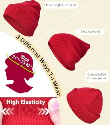 Cotton Beanie Hat for Women Men, Double Warm Knit Winter Hats, Fisherman Slouchy Ski Cuffed Beanies Skull Cap - 6