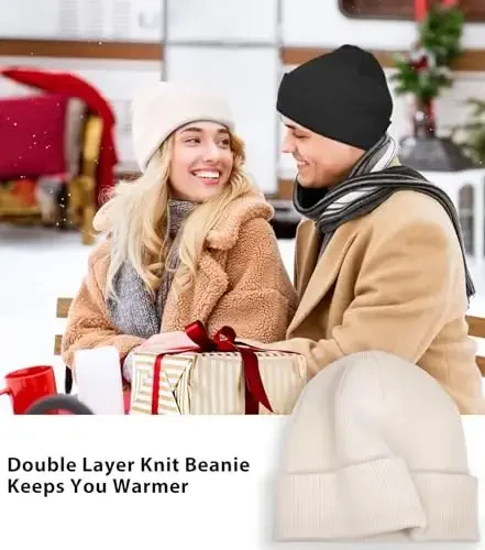 Cotton Beanie Hat for Women Men, Double Warm Knit Winter Hats, Fisherman Slouchy Ski Cuffed Beanies Skull Cap - 5