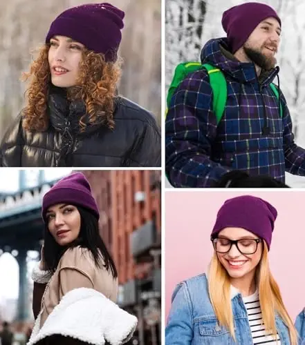 Cotton Beanie Hat for Women Men, Double Warm Knit Winter Hats, Fisherman Slouchy Ski Cuffed Beanies Skull Cap - 2