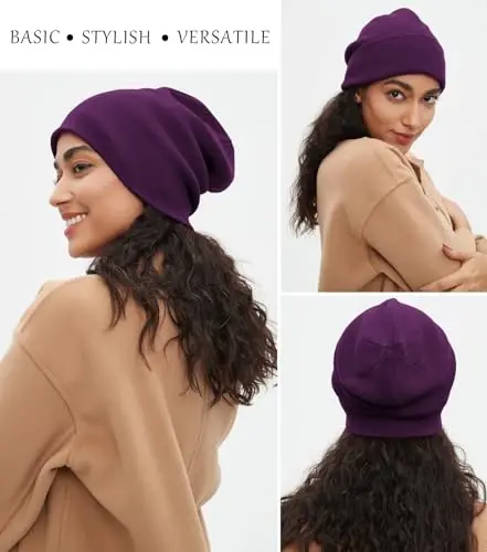 Cotton Beanie Hat for Women Men, Double Warm Knit Winter Hats, Fisherman Slouchy Ski Cuffed Beanies Skull Cap - 3