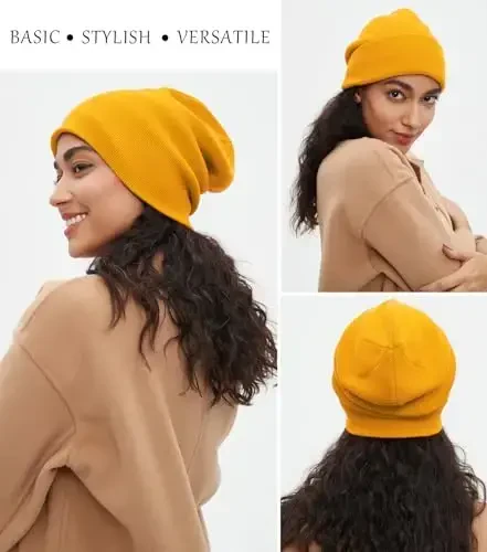 Cotton Beanie Hat for Women Men, Double Warm Knit Winter Hats, Fisherman Slouchy Ski Cuffed Beanies Skull Cap - 4