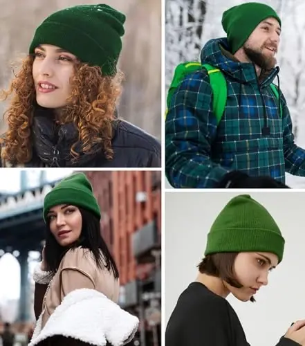 Cotton Beanie Hat for Women Men, Double Warm Knit Winter Hats, Fisherman Slouchy Ski Cuffed Beanies Skull Cap - 3