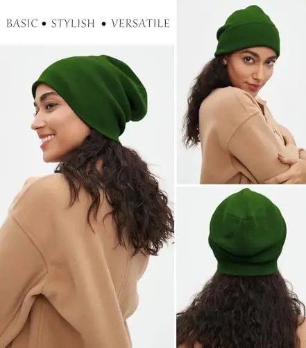 Cotton Beanie Hat for Women Men, Double Warm Knit Winter Hats, Fisherman Slouchy Ski Cuffed Beanies Skull Cap - 4