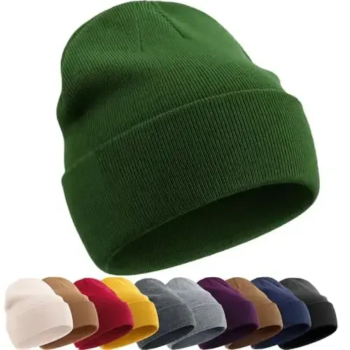 Cotton Beanie Hat for Women Men, Double Warm Knit Winter Hats, Fisherman Slouchy Ski Cuffed Beanies Skull Cap - 2