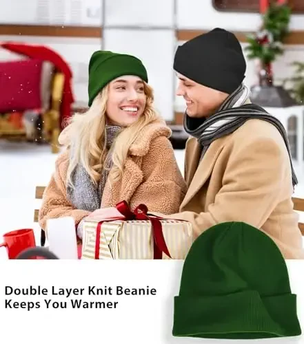 Cotton Beanie Hat for Women Men, Double Warm Knit Winter Hats, Fisherman Slouchy Ski Cuffed Beanies Skull Cap - 5