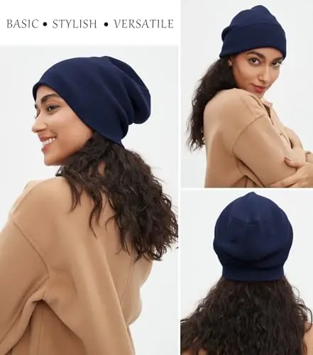 Cotton Beanie Hat for Women Men, Double Warm Knit Winter Hats, Fisherman Slouchy Ski Cuffed Beanies Skull Cap - 3