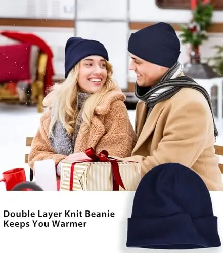 Cotton Beanie Hat for Women Men, Double Warm Knit Winter Hats, Fisherman Slouchy Ski Cuffed Beanies Skull Cap - 5