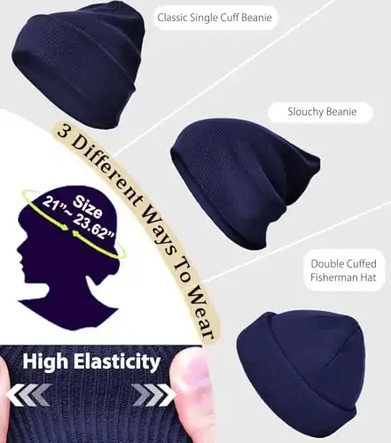 Cotton Beanie Hat for Women Men, Double Warm Knit Winter Hats, Fisherman Slouchy Ski Cuffed Beanies Skull Cap - 6