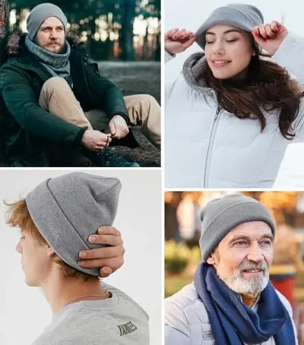 Cotton Beanie Hat for Women Men, Double Warm Knit Winter Hats, Fisherman Slouchy Ski Cuffed Beanies Skull Cap - 2