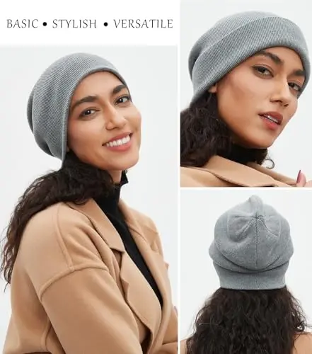 Cotton Beanie Hat for Women Men, Double Warm Knit Winter Hats, Fisherman Slouchy Ski Cuffed Beanies Skull Cap - 3